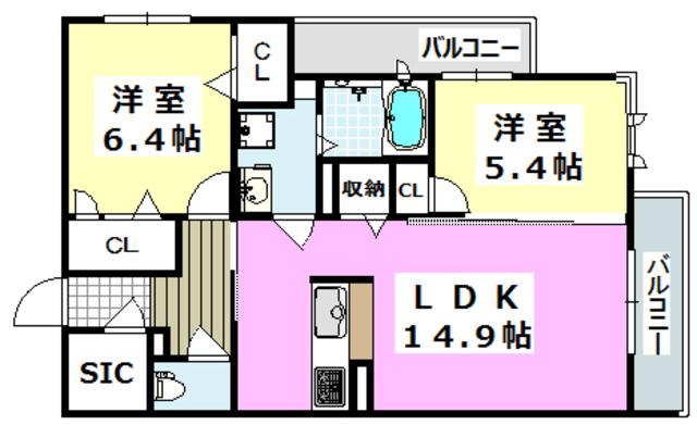 アルビレオ春日A棟(2LDK/3階)の間取り写真