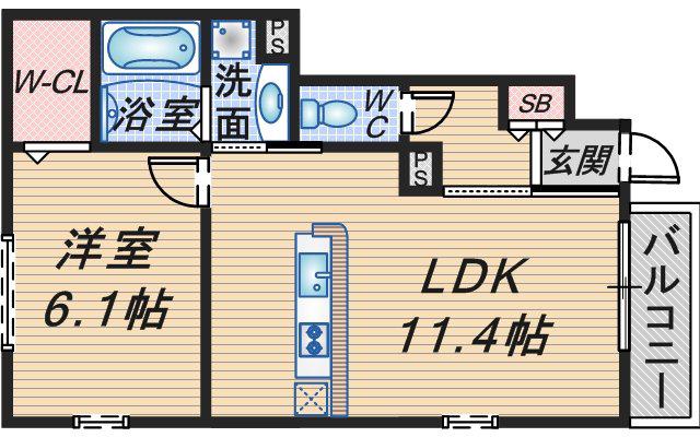 カーサオブローゼ(1LDK/1階)の間取り写真