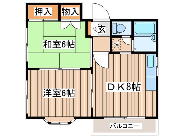 ローズハイム2(2DK/2階)の間取り写真