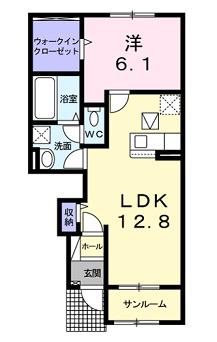 ガーデンハウス スミレ B棟(1LDK/1階)の間取り写真