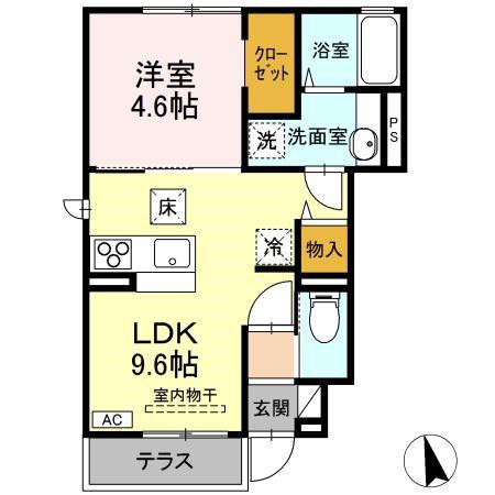 グランディールT E棟(1LDK/1階)の間取り写真