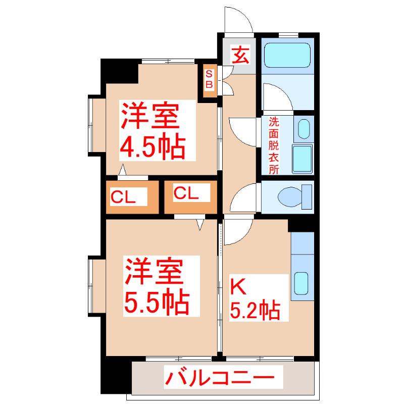 さくらヒルズ新屋敷壱番館(2K/4階)の間取り写真