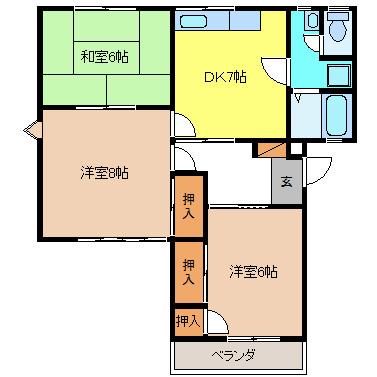 マルヨハイツB棟(3DK/2階)の間取り写真