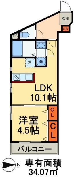 REGULUS本大久保(1LDK/1階)の間取り写真