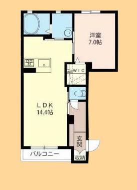 プルメリアB棟(1LDK/1階)の間取り写真