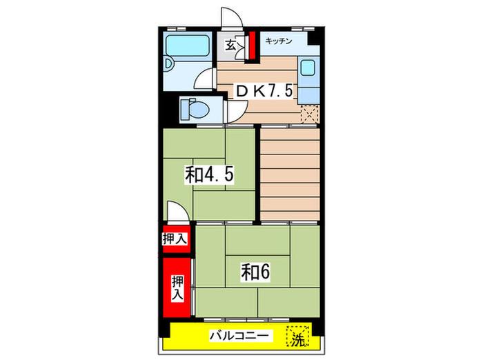 日吉第7コーポA棟(2DK/3階)の間取り写真