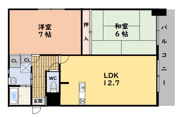 瑠璃光ビル(2LDK/4階)の間取り写真