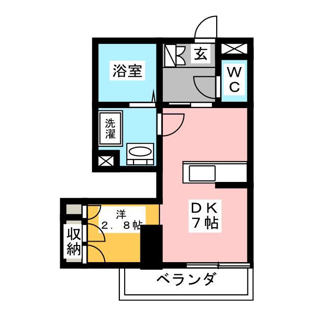 ルミエール藍(1DK/2階)の間取り写真