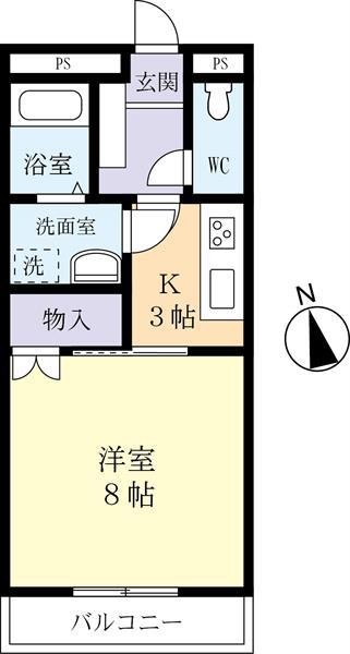 北葉山グリーンハイツイースト(1K/2階)の間取り写真