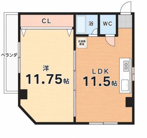 峰ビル(1LDK/3階)の間取り写真