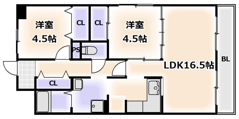 カーサ・アベルデ(2LDK/2階)の間取り写真