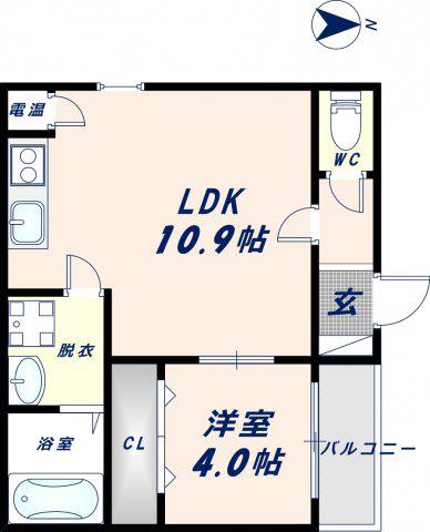 グランディル小路東(1LDK/3階)の間取り写真
