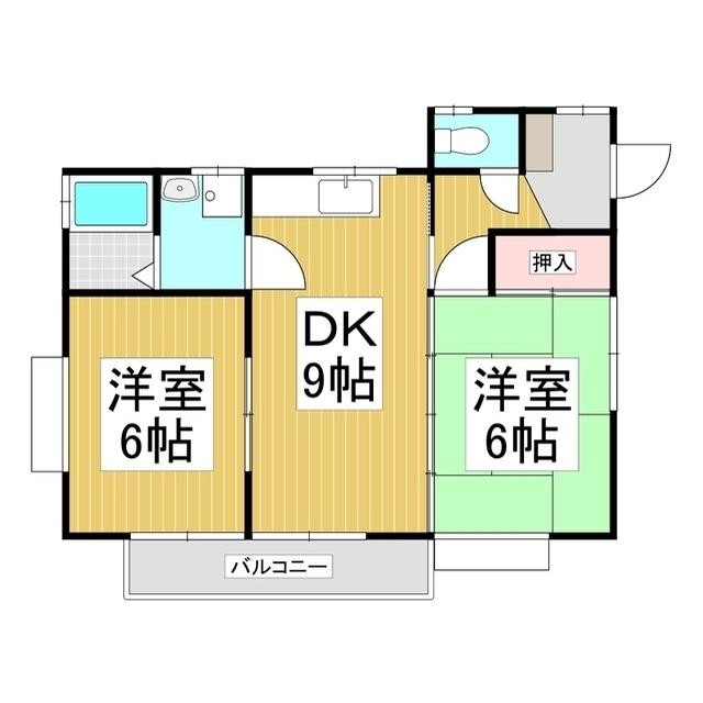 スリーハイム C(2DK/1階)の間取り写真