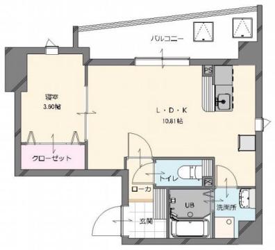 ラシェネガ博多南(1LDK/4階)の間取り写真
