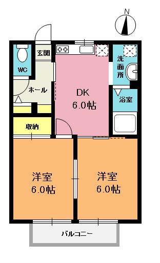 ドリームレジデンス(2DK/2階)の間取り写真