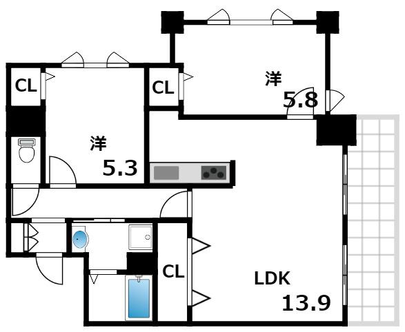 メインステージ御影(2LDK/4階)の間取り写真