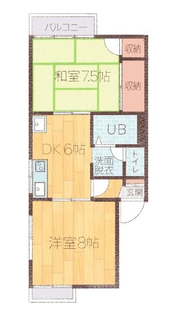 メゾン松波B棟(2DK/1階)の間取り写真