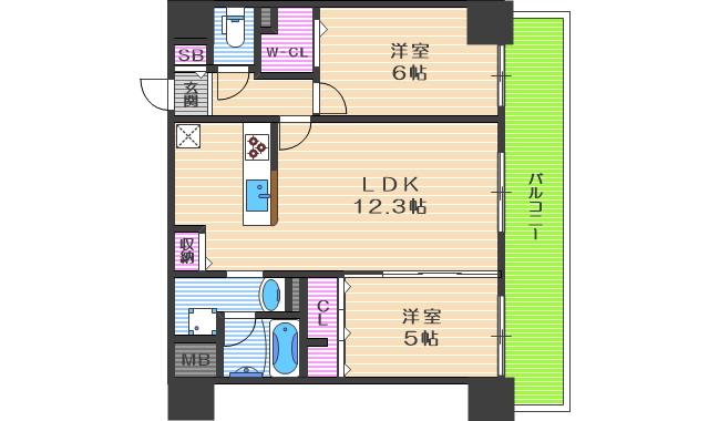 ハナミズキ福島(2LDK/3階)の間取り写真