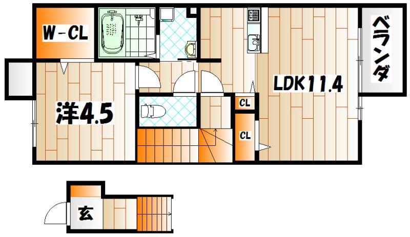エスポワール泉台(1LDK/2階)の間取り写真