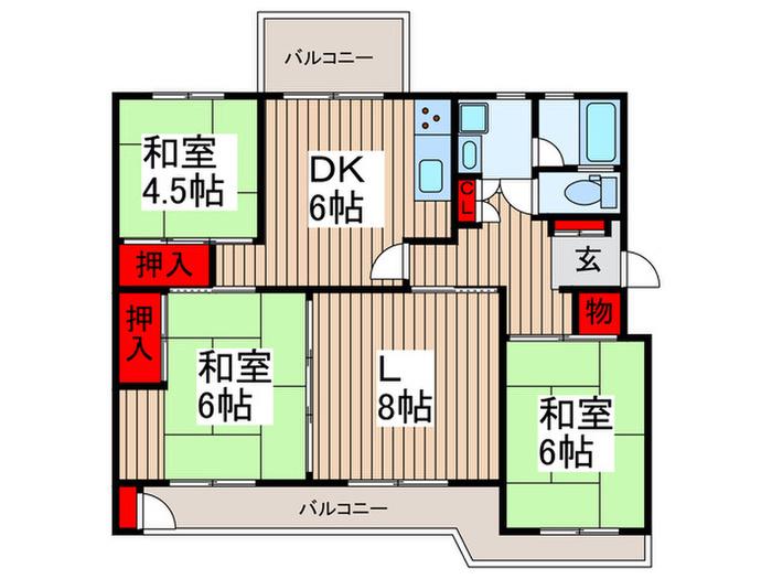鎌ヶ谷グリーンハイツ5号棟(3LDK/3階)の間取り写真