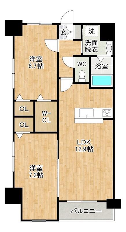 足原1丁目マンション(2LDK/2階)の間取り写真