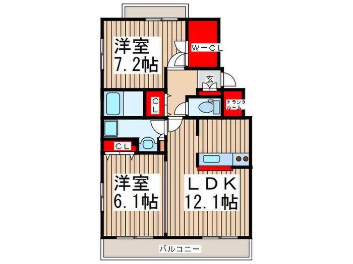 ラセーヌ・シュシュ(2LDK/2階)の間取り写真