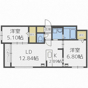 ヴィアラ山の手77(2LDK/4階)の間取り写真