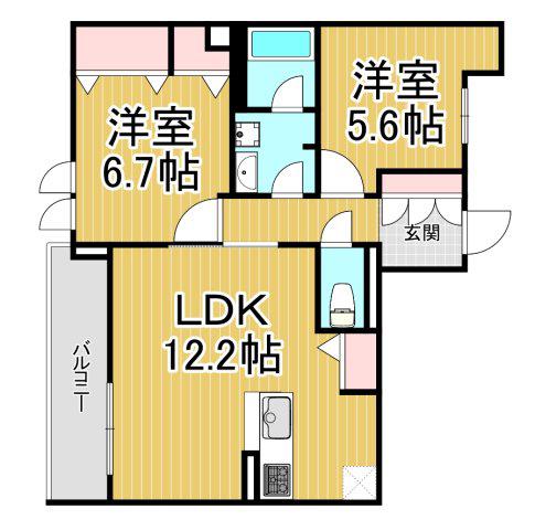 セリジエ夙川(2LDK/2階)の間取り写真