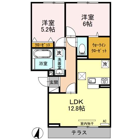 ロイヤルガーデンコート新和 B102(2LDK/1階)の間取り写真