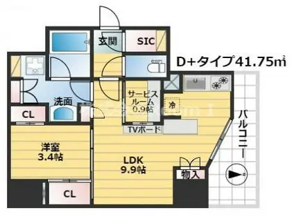 エスリードコート堺筋本町(1LDK/3階)の間取り写真