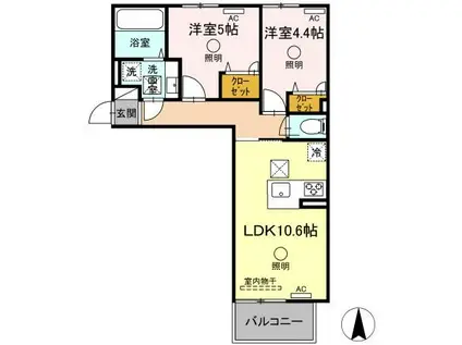 ルピナスシーサイド A棟(2LDK/1階)の間取り写真