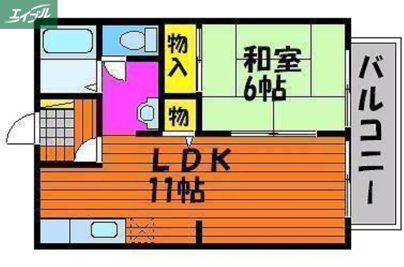 ファンコーポレーションA棟(1LDK/2階)の間取り写真