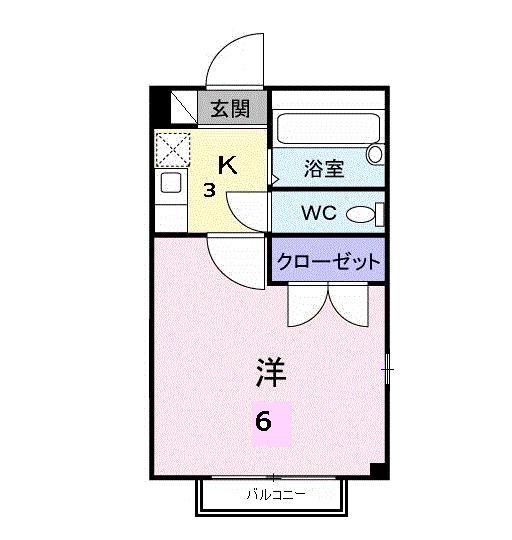 ベウラハイツ(1K/2階)の間取り写真