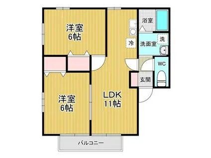 アヴェンティーノ(2LDK/2階)の間取り写真