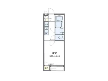 クレイノオカムラハイツ6(1K/2階)の間取り写真