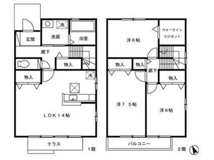 ラフィネ壱・弐番館(3LDK/1階)の間取り写真