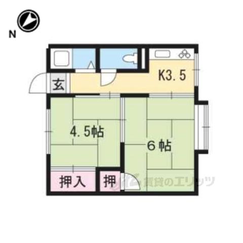 ＪＲ東海道本線 野洲駅 徒歩10分 2階建 築49年(2K/2階)の間取り写真