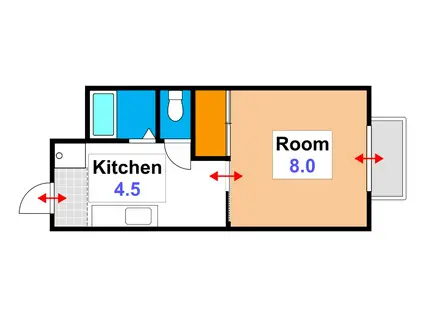 ハイツ那岐(1DK/2階)の間取り写真