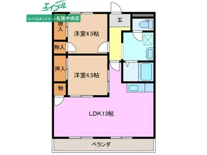 ロイヤルヨークヴィレッジI(2LDK/1階)の間取り写真