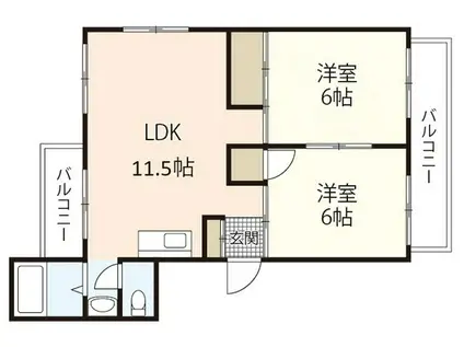 コーポ南観音(2LDK/6階)の間取り写真