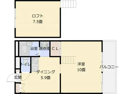 RECREO(1DK/2階)の間取り写真