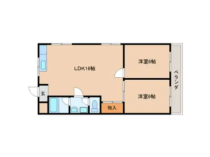 生駒レックスマンション(2LDK/4階)の間取り写真