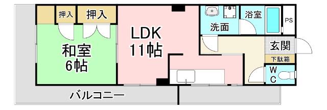 グランドハイツ赤坂(1LDK/4階)の間取り写真