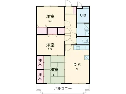 テンダーパレス(3DK/1階)の間取り写真