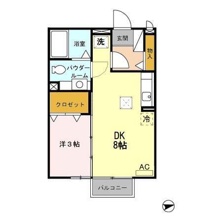 ノワ・ルーナ渚 A/B(1DK/1階)の間取り写真