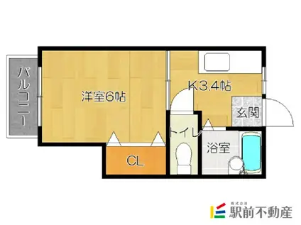 スワンハウスB(1K/1階)の間取り写真