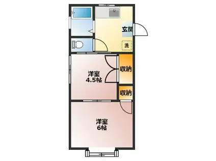 野久慕ハイツ(2K/2階)の間取り写真