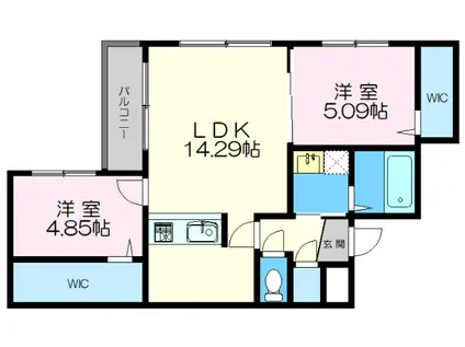 シャトーライフ厚別1(2LDK/2階)の間取り写真