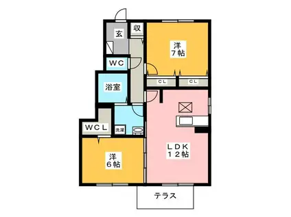 リバーストーンC(2LDK/1階)の間取り写真