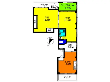 牛浜駅前マンション(2SLDK/2階)の間取り写真
